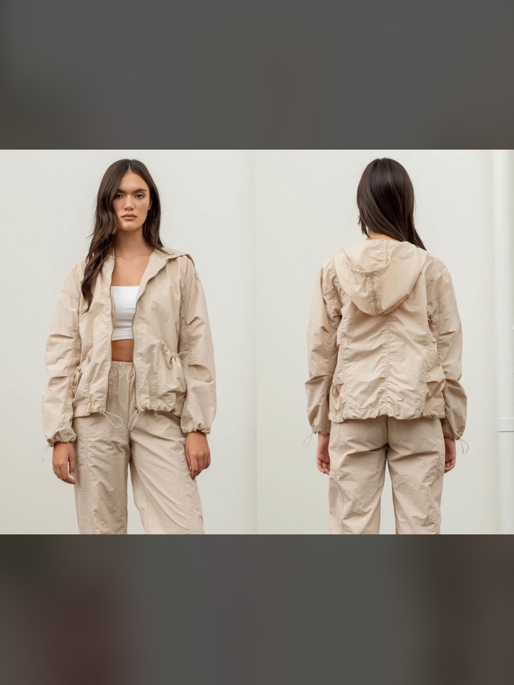 mine Beige Hooded Utility Jacket for Women